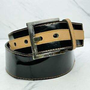 Black and Brown Faux Patent Leather Belt Size Small S Womens